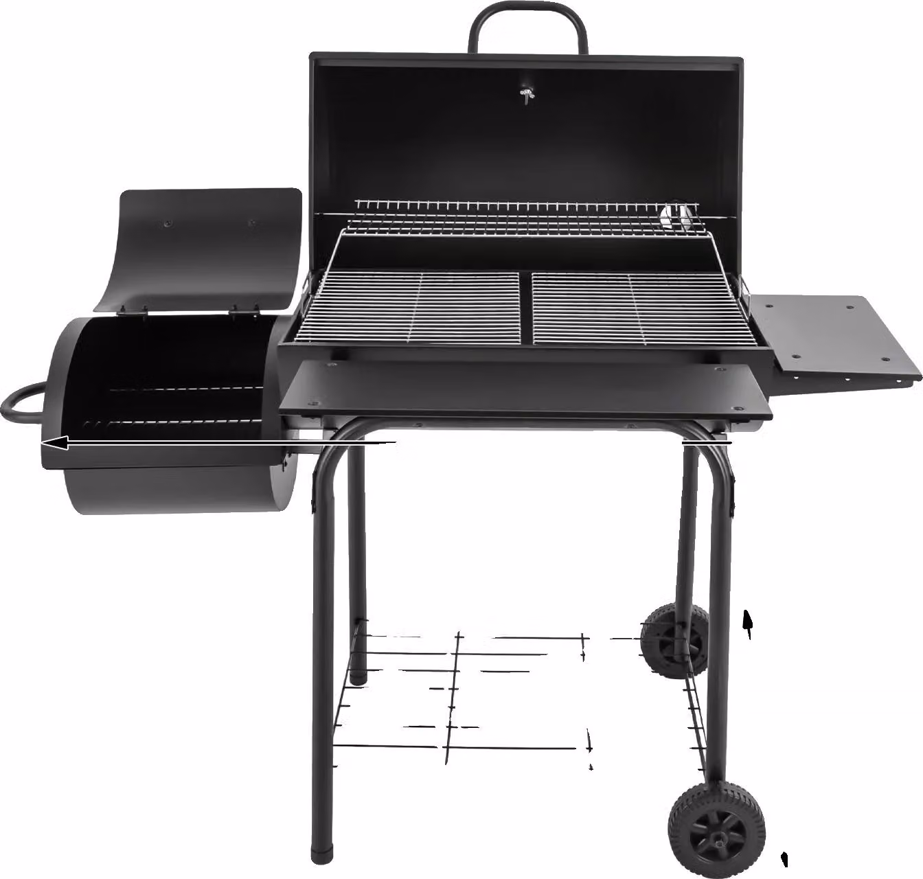 Grill a carbonella, ampia superficie di cottura, struttura resistente, nero