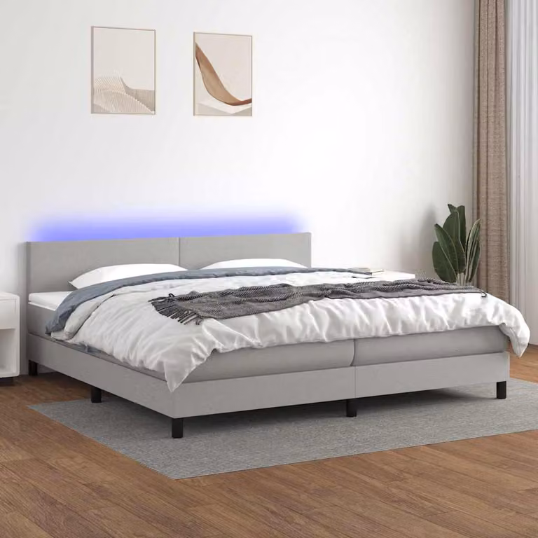Letto Ibrido con Materasso e Illuminazione LED vidaXL Grigio Chiaro 200 x 200 cm