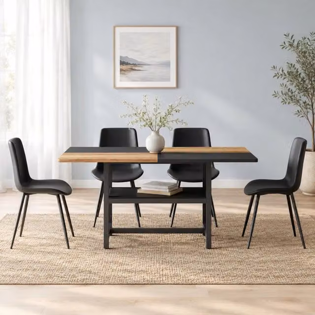 Set da pranzo MIVRAY composto da tavolo rettangolare e 4 sedie in MDF e metallo, colore marrone