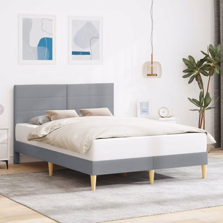 Struttura del letto moderna vidaXL in tessuto grigio con legno composito L/P/H: 190 x 140 x 96 cm