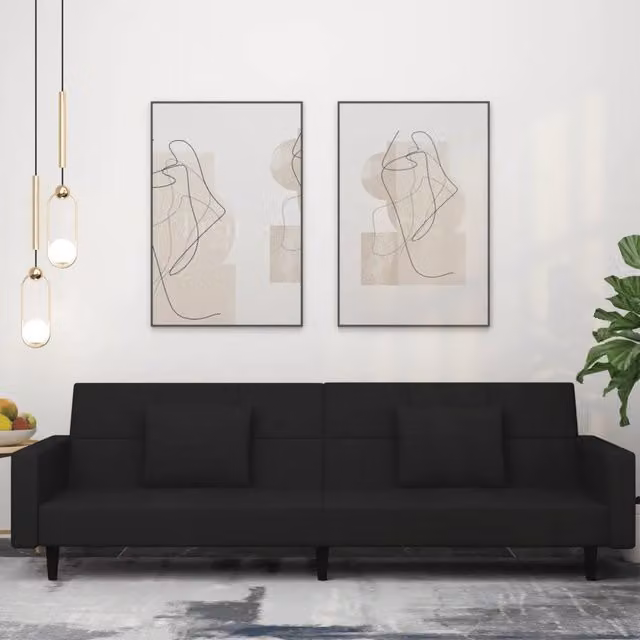 Divano Letto a 2 Posti con 2 Cuscini-Sofa Letto 2 Posti-Daybed Nero in Velluto 907088