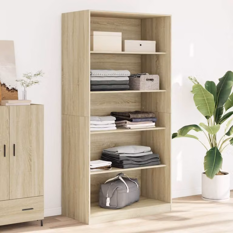 Armadio vidaXL in legno di rovere con ante a battente e ripiani interni, L: 100 cm, P: 50 cm, H: 200 cm