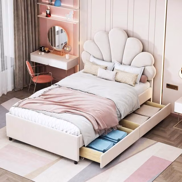 letto imbottito velluto beige 90 x 200 cm