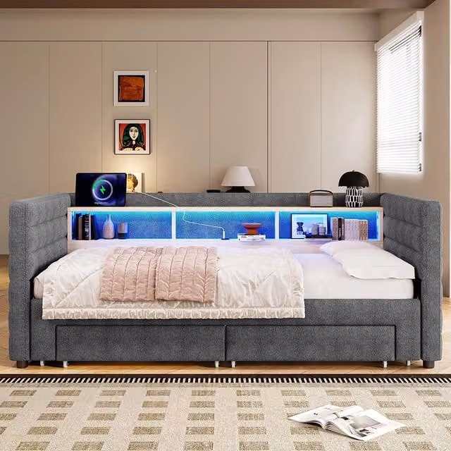 Divano letto 90x190cm?- Xylo - gigogne USB velluto grigio