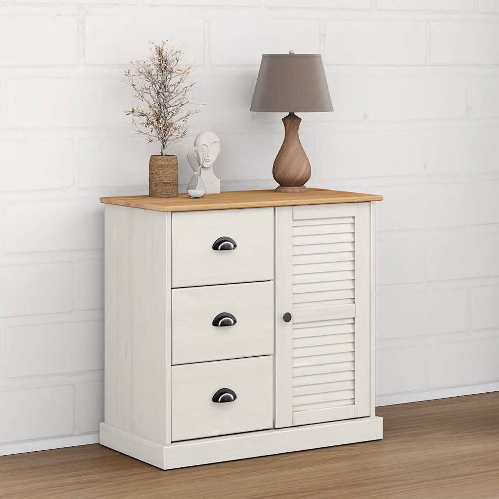 Credenza con cassetti VIGO vidaXL in legno massello di pino cerato, colore bianco, L 78 cm x P 40 cm x H 75 cm
