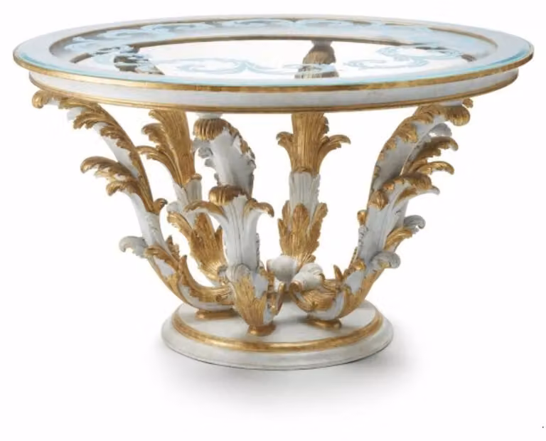 Casa Padrino tavolo da pranzo barocco con piano in vetro bianco/oro Ø 140 cm - Italy