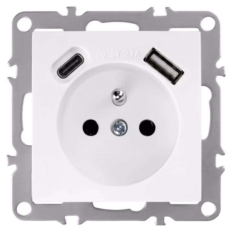 Presa Singola Con Messa A Terra Toolight Oste Jnh004-G +Usb-A, Usb-C White