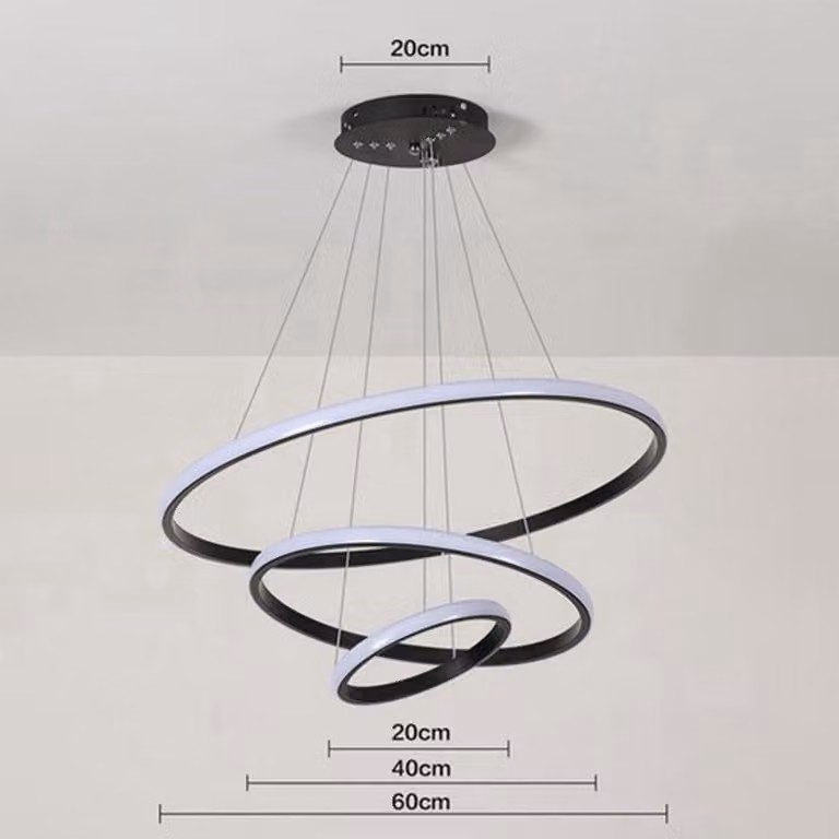 Lampada a sospensione rotonda - 36W, regolabile con tre anelli e funzione dimmer, ideale per soggiorno e sala da pranzo