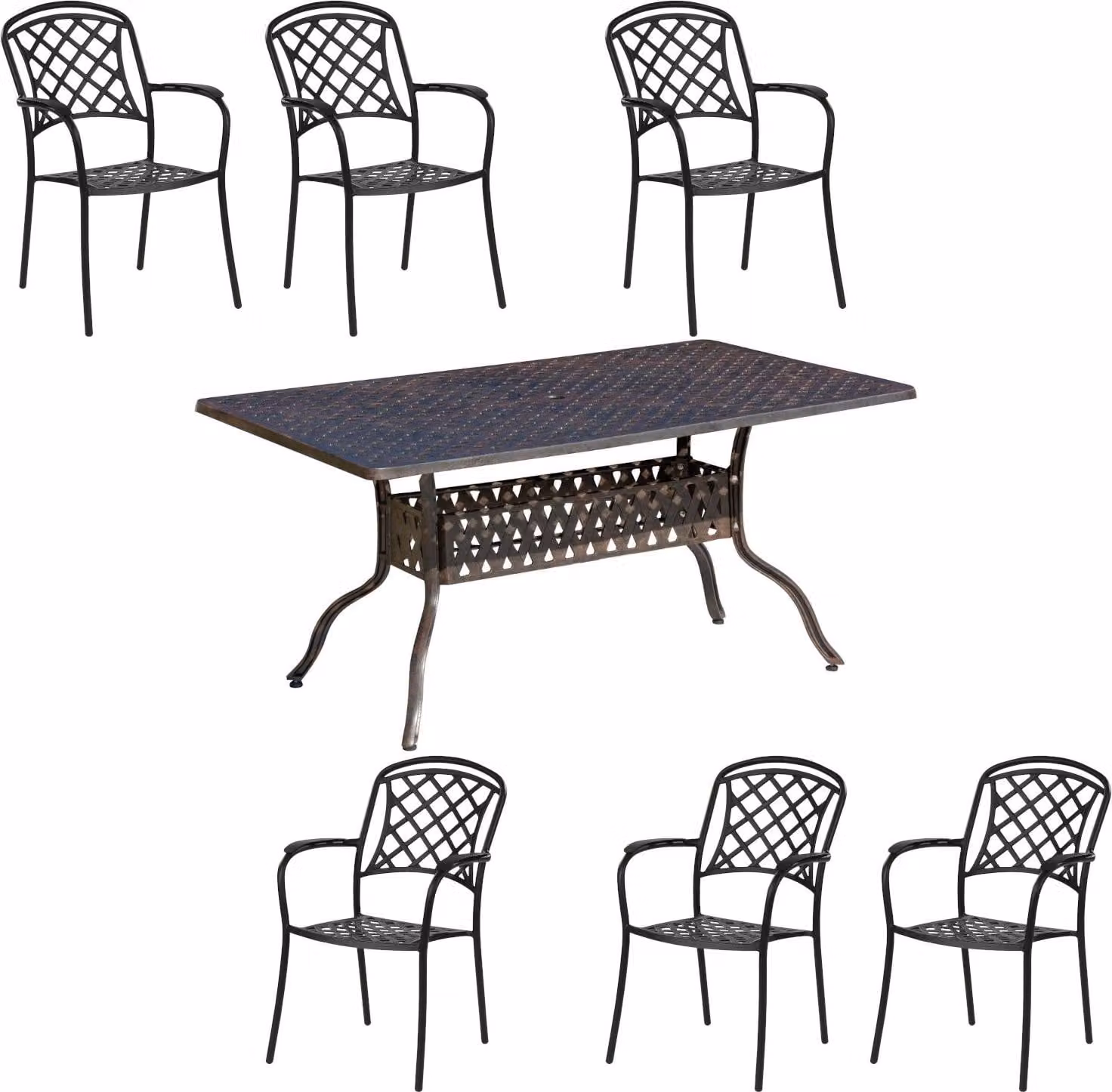 Inko Set da salotto 7 pezzi in alluminio pressofuso bronzo Tavolo 120x80x74 cm con 6 poltrone