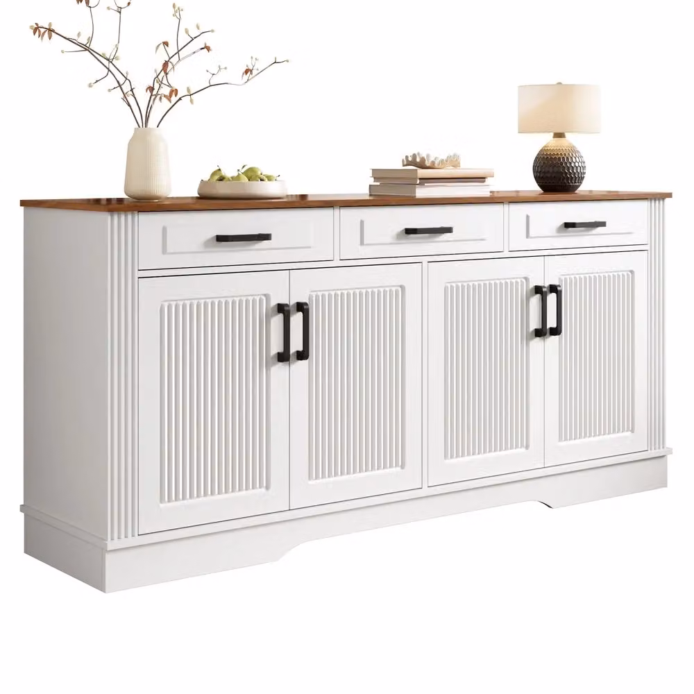 Consolle Minimal con 3 cassetti e 4 ante in MDF Bianco effetto rovere per ingresso e soggiorno L: 100 cm, P: 40 cm, H: 75 cm – 2