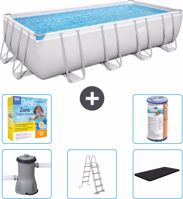 Piscina rettangolare Bestway Power Steel - 488 x 244 x 122 - Grigio, compresa pompa - scala - copertura pacchetto manutenzione - filtro