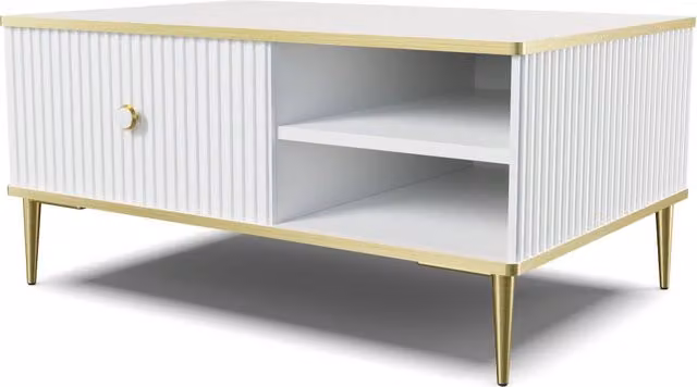 Tavolino Petra Bim Furniture Bianco Opaco con Gambe in Metallo Oro L 90 x P 60 cm