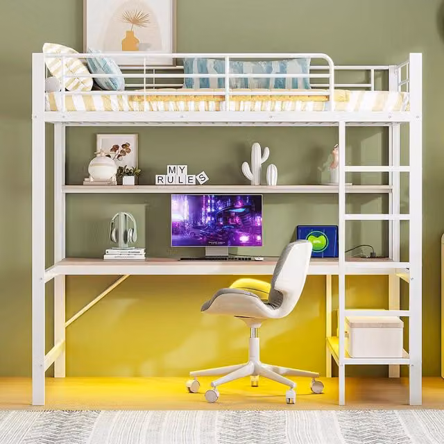 Letto mezzanino 90x200cm - Xylo - bianco, USB, illuminazione RGB