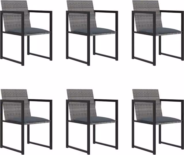 Set da Pranzo per Esterni 7 pz con Cuscini in Polyrattan Grigio 313118