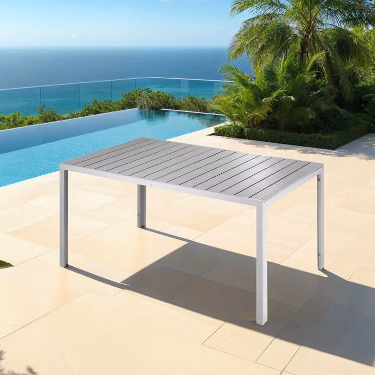 Tavolo da giardino moderno tectake in alluminio verniciato a polvere, L: 150 cm, P: 90 cm, H: 74,5 cm, grigio/argento