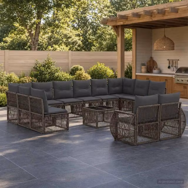 Set Divano da Giardino a Forma di U vidaXL in Polyrattan con Tavolino e Cuscini, Grigio e Antracite