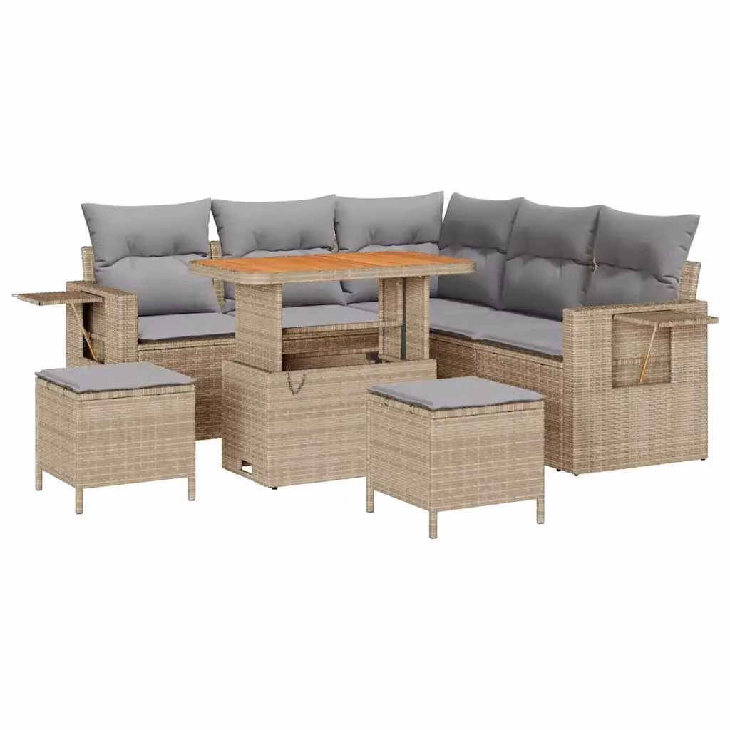 Set Divano da Giardino a L vidaXL con 9 Pezzi, Colore Grigio e Beige, Struttura in Acciaio Verniciato a Polvere e Cuscini Inclusi – 2