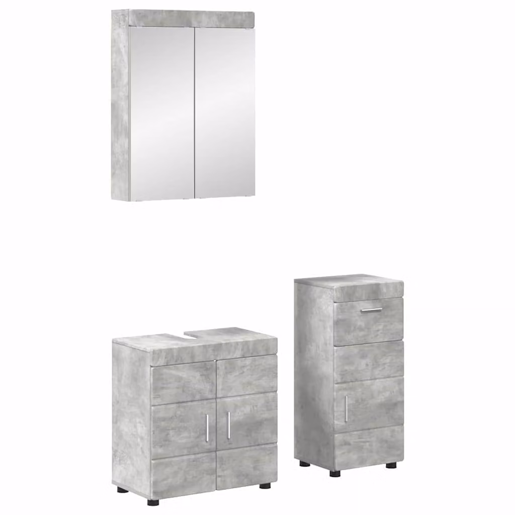 Set di mobili per il bagno vidaXL TULUM 3 pezzi Grigio cemento e Argento con mobile lavabo e armadietto specchio moderno a parete