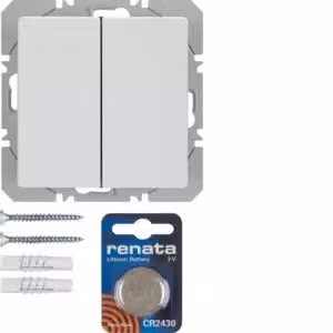 Berker 85656229 Trasmettitore da parete wireless KNX doppio, modello piatto Quicklink, bianco polare, con Berker Q.1/Q.3