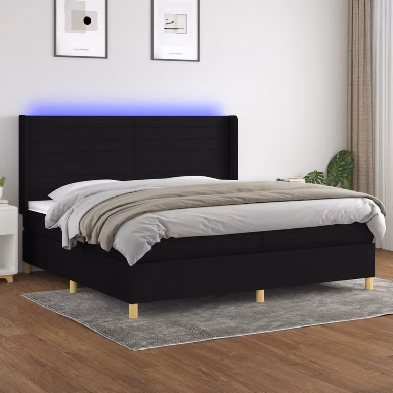 Maison Exclusive - Letto a Molle Materasso e LED Nero 200x200cm in Tessuto