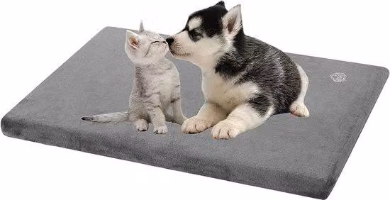 Letto per cani Ibenzoa® Komfort, fodera lavabile e rivestimento interno impermeabile, taglia S 61x41x5,8 cm, grigio – reversibile (plüsch/tela) per cani e gatti di piccola taglia fino a 10 kg