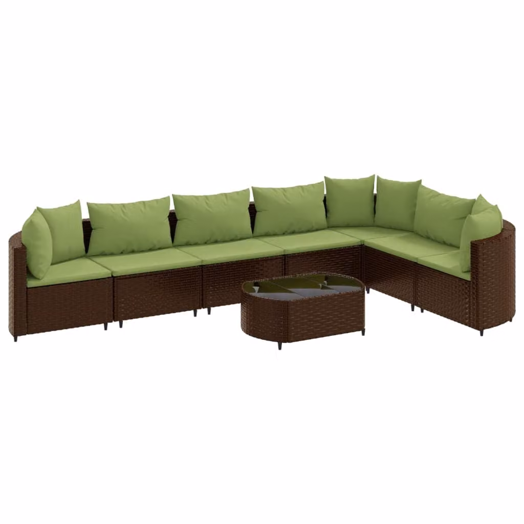 Set Divani da Giardino 8 pz con Cuscini Marrone in Polyrattan
