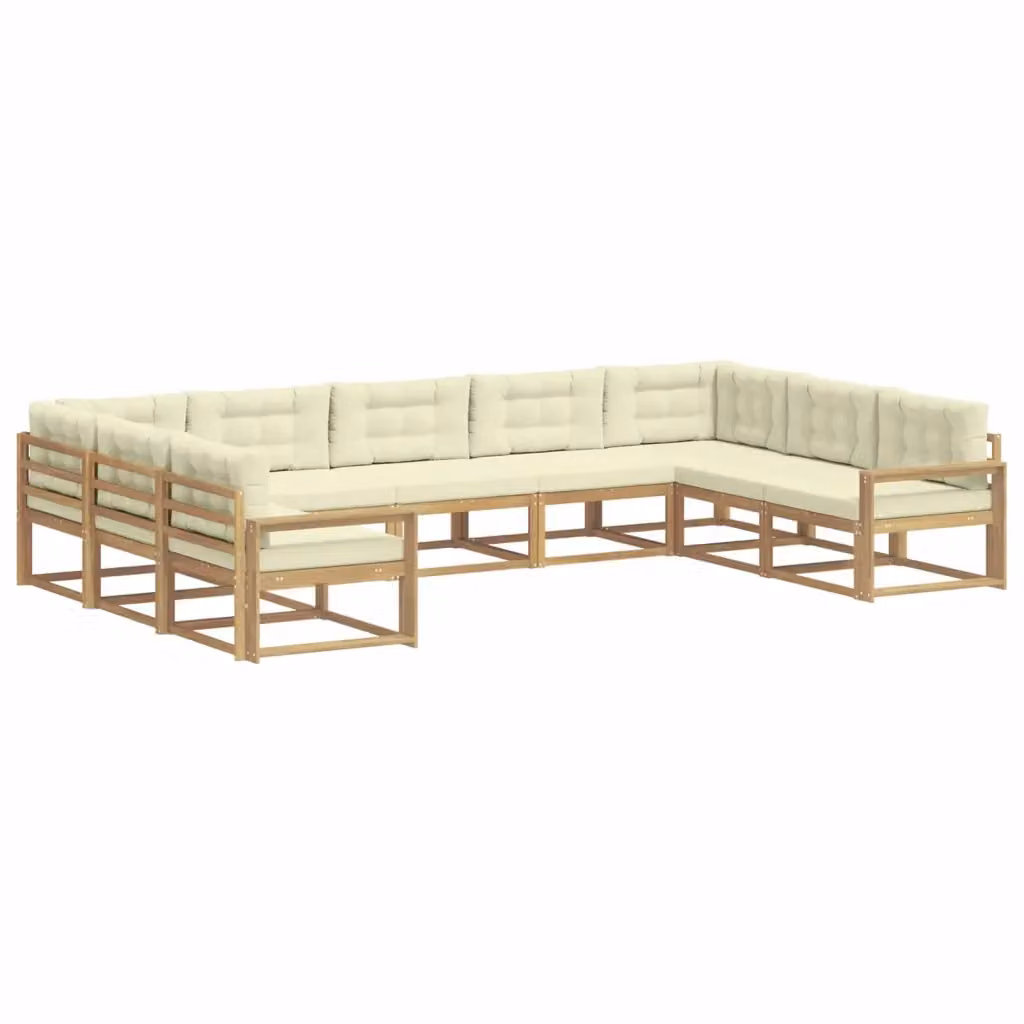 Set di divani da esterno a L vidaXL in legno di acacia con cuscini Bianco e Beige – 2