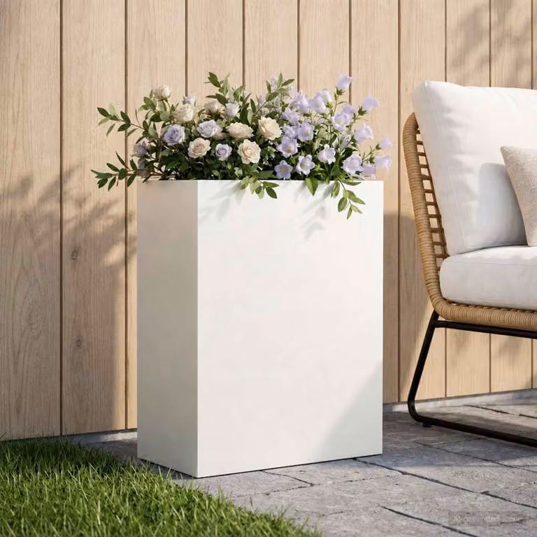 vidaXL Vaso da giardino in metallo Bianco L: 40 cm, P: 20 cm, H: 50 cm