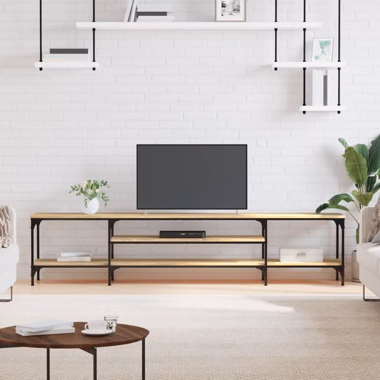 Mobile TV vidaXL in stile industriale in legno e metallo, colore rovere sonoma, L 201 cm x P 35 cm x H 45 cm