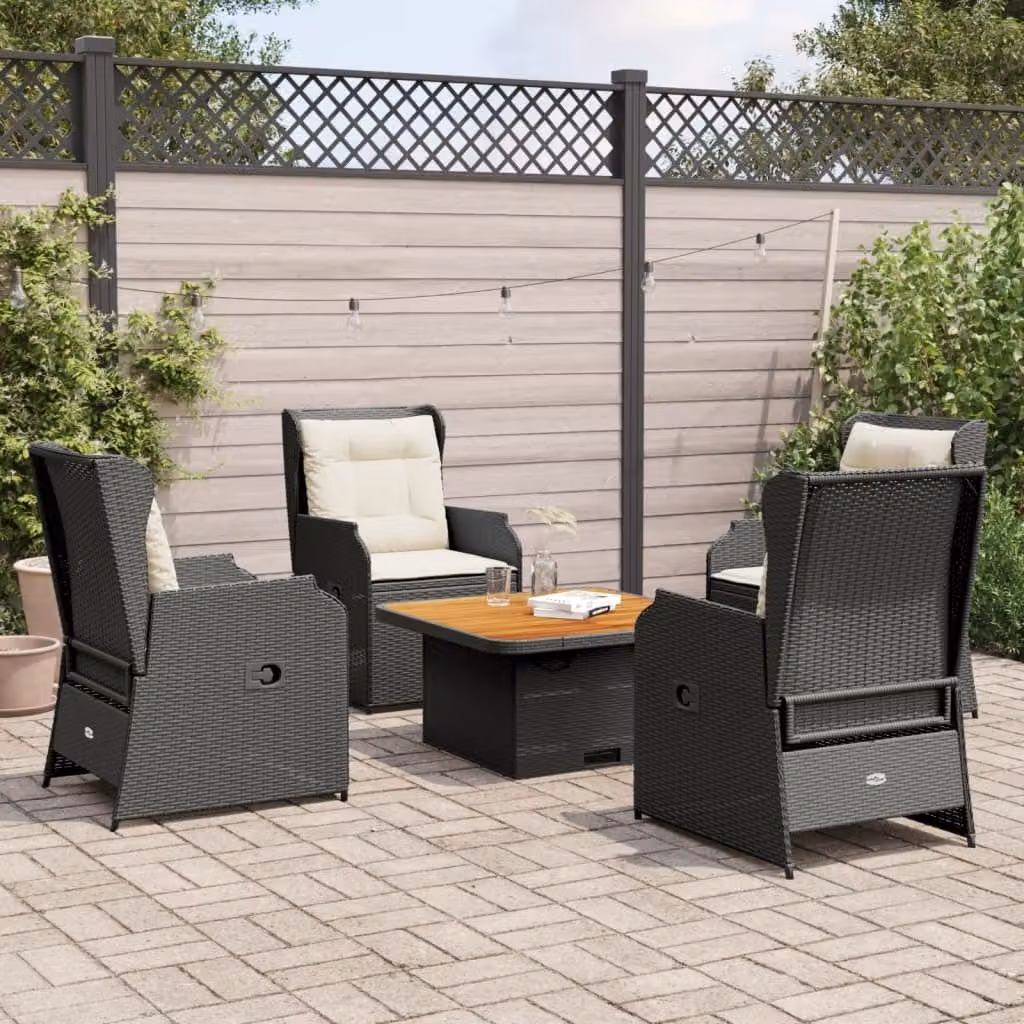 Maison Exclusive - Set da giardino 5 pezzi con cuscini in polyrattan nero
