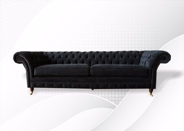 Big Sofa 4 Sitzer Couch Chesterfield Polster Garnitur Leder Schwarz