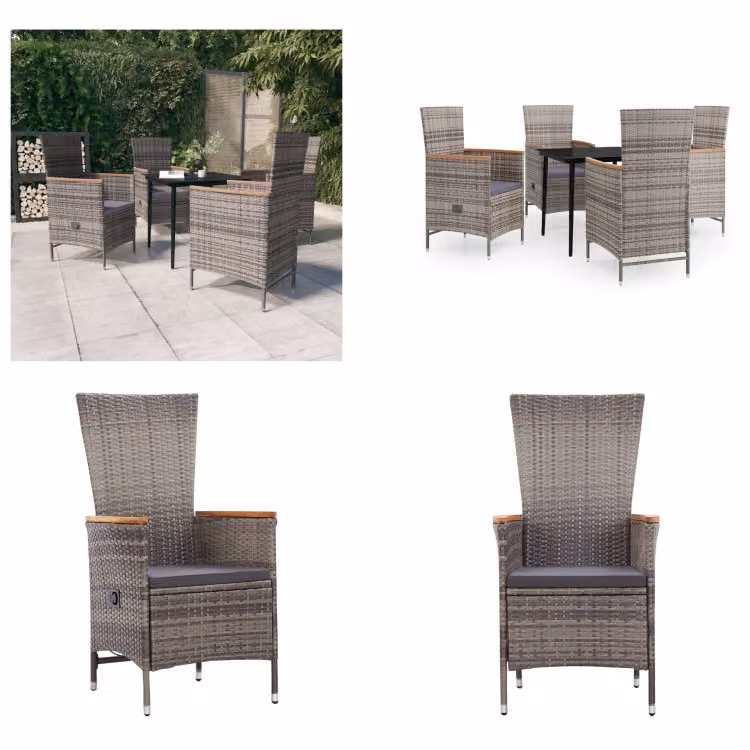 vidaXL Set da pranzo da giardino 5 pezzi con cuscini grigio - Set da pranzo da giardino - Set da pranzo da giardino - Set di mobili da giardino - Set di mobili da giardino