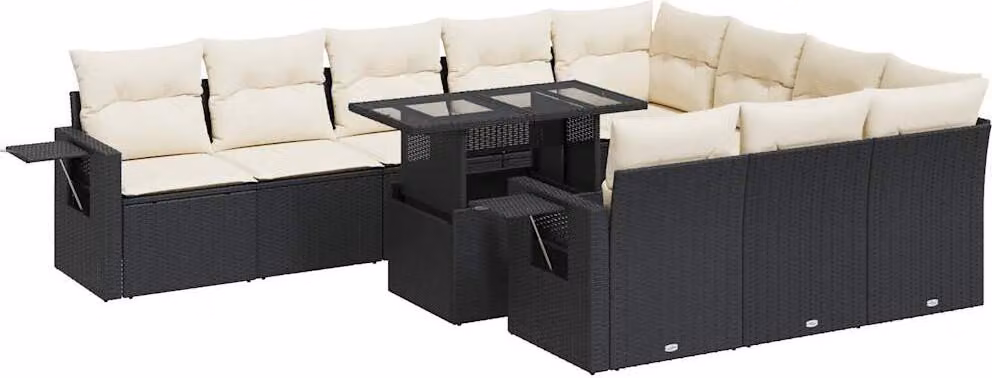Set Divani da Giardino 11 pz con Cuscini in Polyrattan Nero