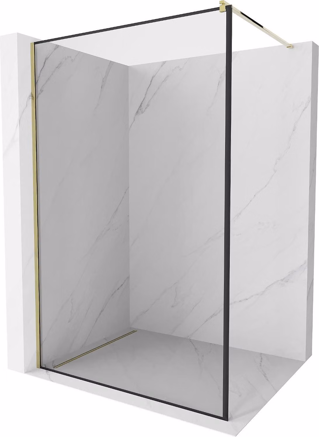 Mexen Kioto parete doccia Walk-in 140 x 200 cm, cornice nera 8 mm, oro - 800-140-101-50-70