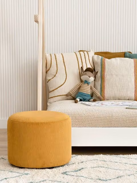 Pouf imbottito Harmony Kenay Home colore giallo senape design moderno cilindrico
