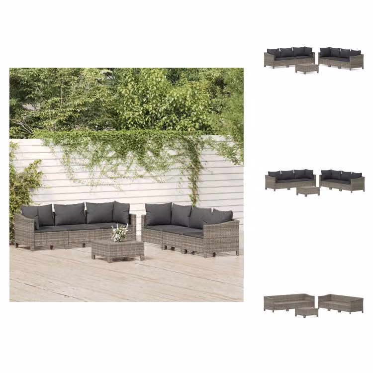 vidaXL set da salotto da giardino 7 pezzi con cuscini in poly rattan grigio - Set di mobili da giardino