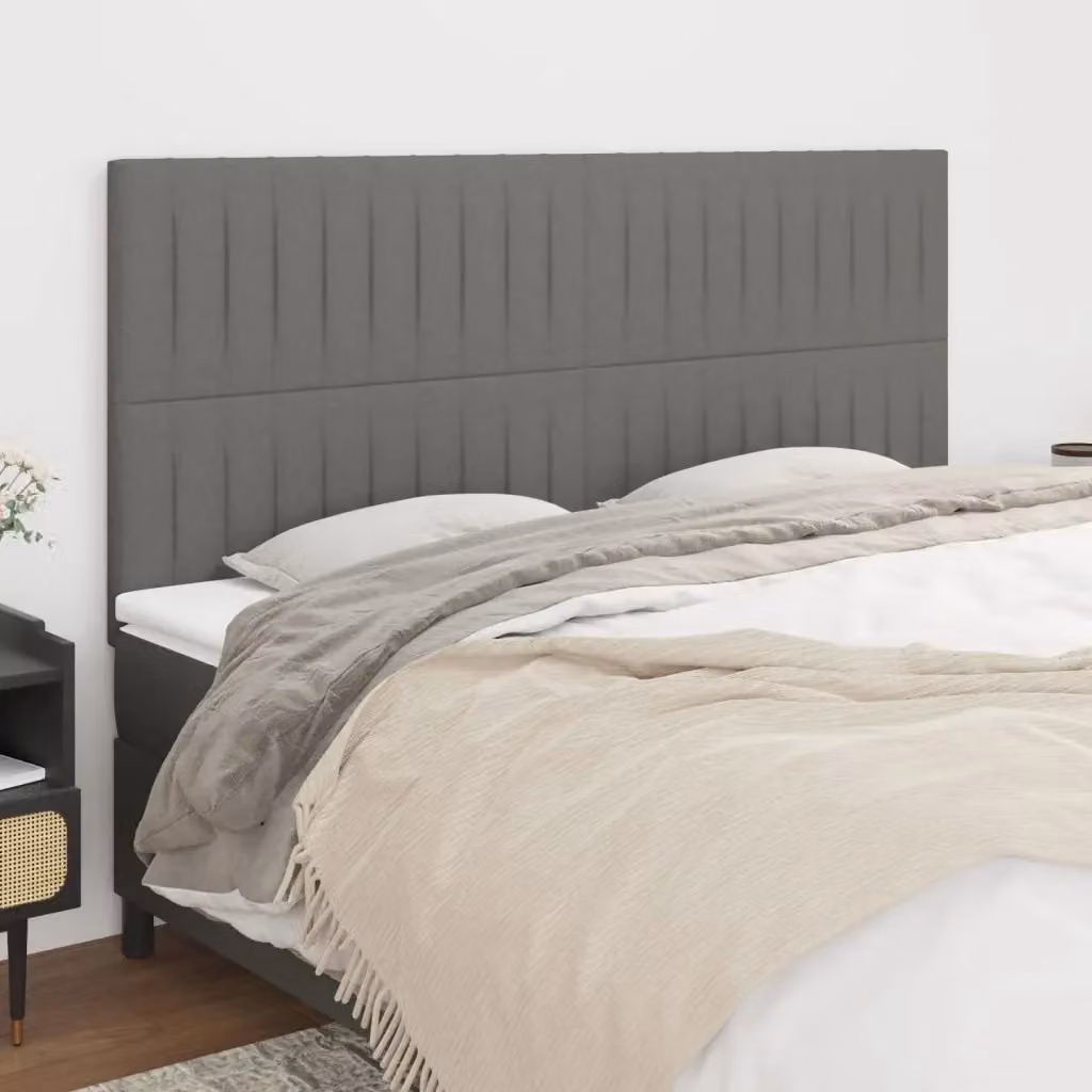 Testata per letto imbottita in tessuto grigio scuro L: 180 cm, P: 5 cm, H: 118-128 cm – 2