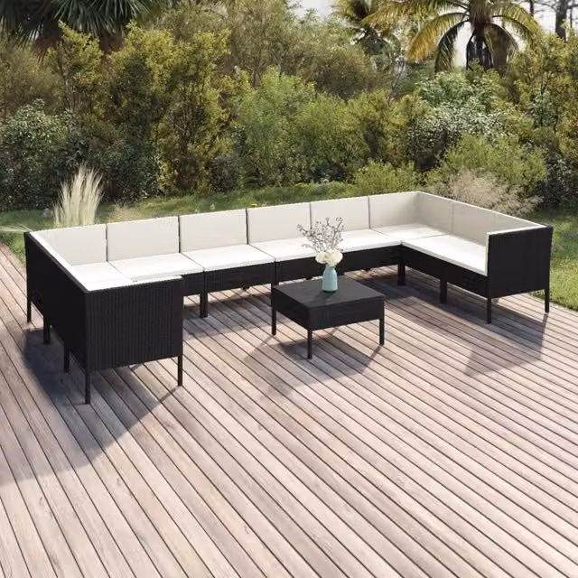 Set di Divani da Giardino a Forma di U vidaXL con 11 Pezzi, Cuscini Inclusi e Struttura in Metallo Nero e Bianco – 1