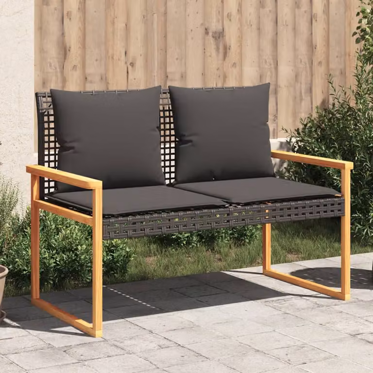 vidaXL Panca da Giardino Moderna in Polyrattan e Legno di Acacia con Cuscino, L: 119 cm, H: 79 cm, P: 61 cm