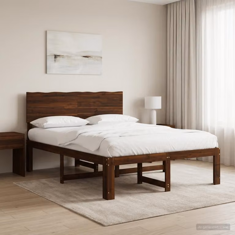Letto matrimoniale con testiera vidaXL ROSTOCK in legno di acacia marrone scuro L/P/H: 144 x 200 x 101 cm
