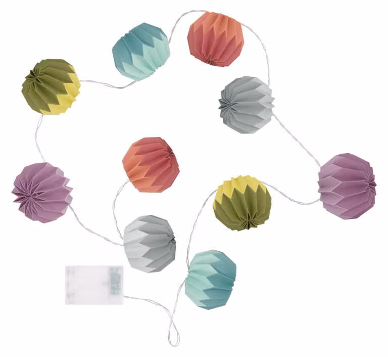 Catena luminosa in carta, lunghezza 1,5 metri, con 10 decorazioni LED colorate, luce calda