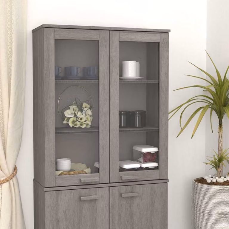 vidaXL Scaffale per Credenza Moderno Grigio con Ante in Vetro e Ripiani Interni in Legno di Pino, L/P/H: 85 x 35 x 100 cm