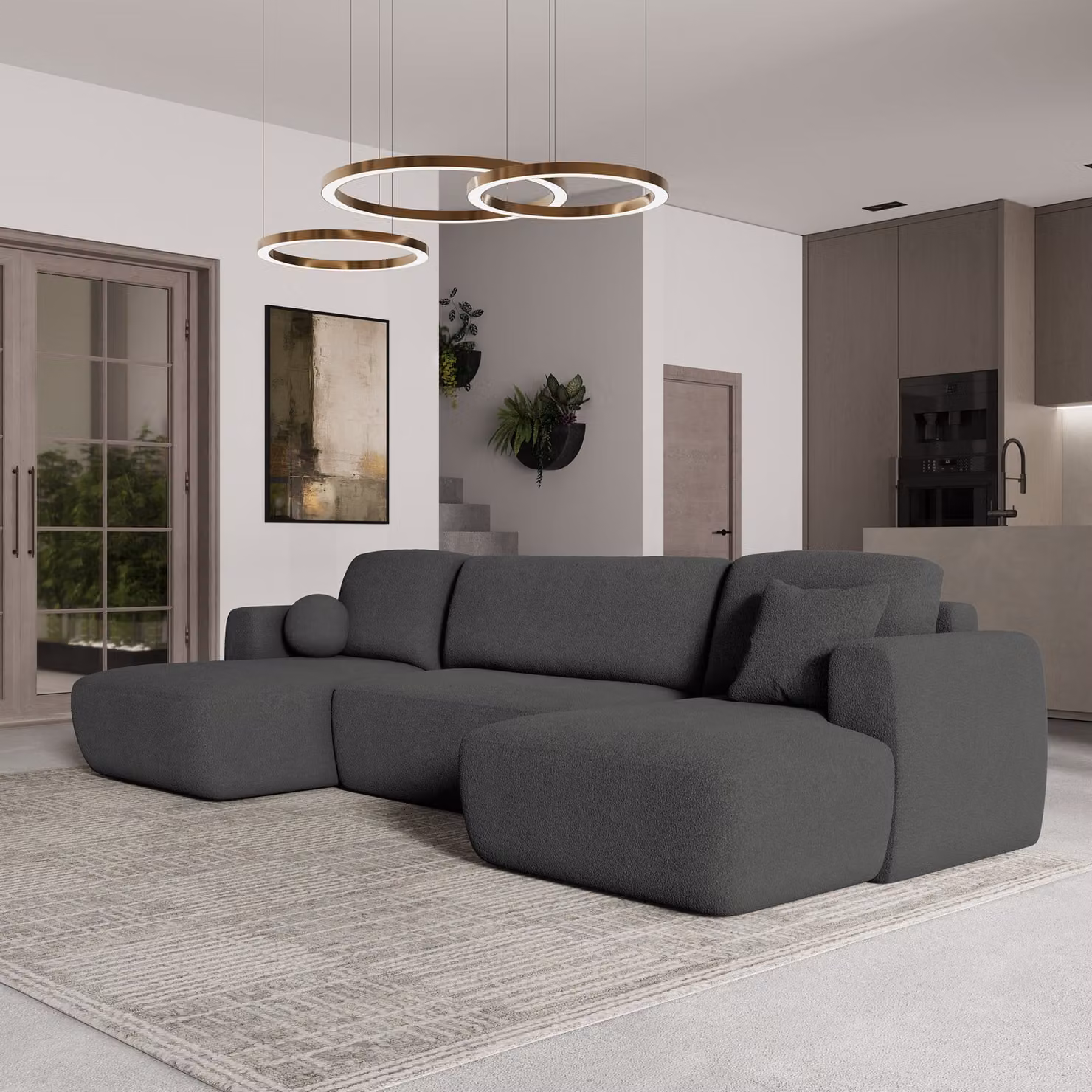 Divano angolare SENTUM N di Masseno con funzione letto a U, divano con box letto, divano da soggiorno, divano, divano letto, set di divani - grigio, ORA O MAI PIÙ 92