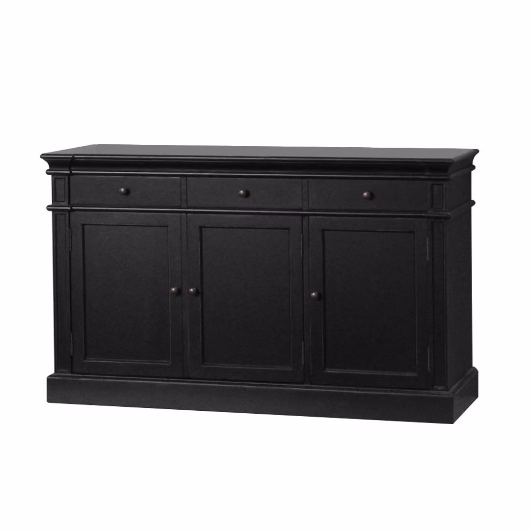 Credenza Amaretta patinata nero antico, con 3 ante e 3 cassetti larghezza 142 cm, altezza 86 cm.
