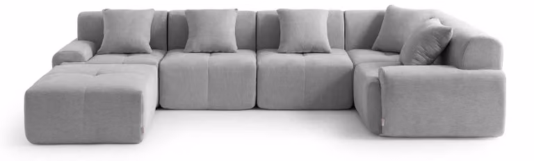 DIVANO ANGOLARE MODULARE MILYSOFA SOFAMOUS, 5 posti, con chaise longue, rivestito in tessuto di chenille color grigio minerale