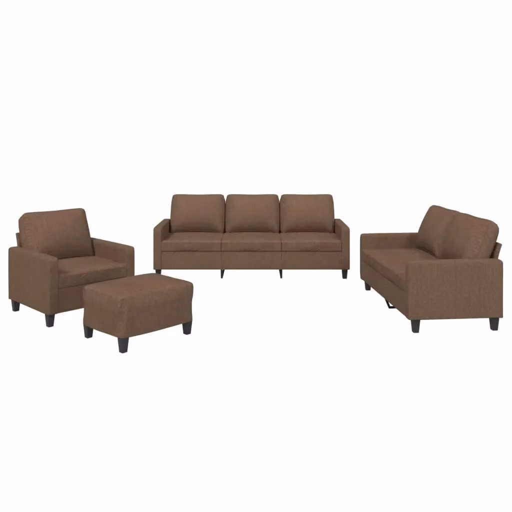 Set di divani moderno vidaXL composto da 4 pezzi in tessuto marrone con cuscini, include divano a 3 posti, divano a 2 posti e pouf – 2