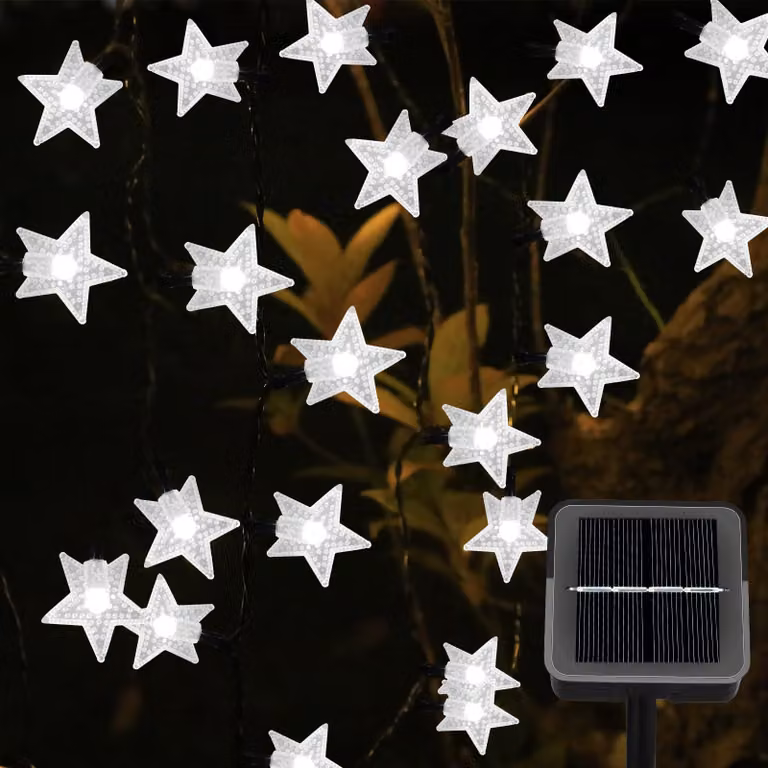 Catena luminosa solare con stelle, 14 metri, 120 LED, 8 modalità, grado di protezione IP65