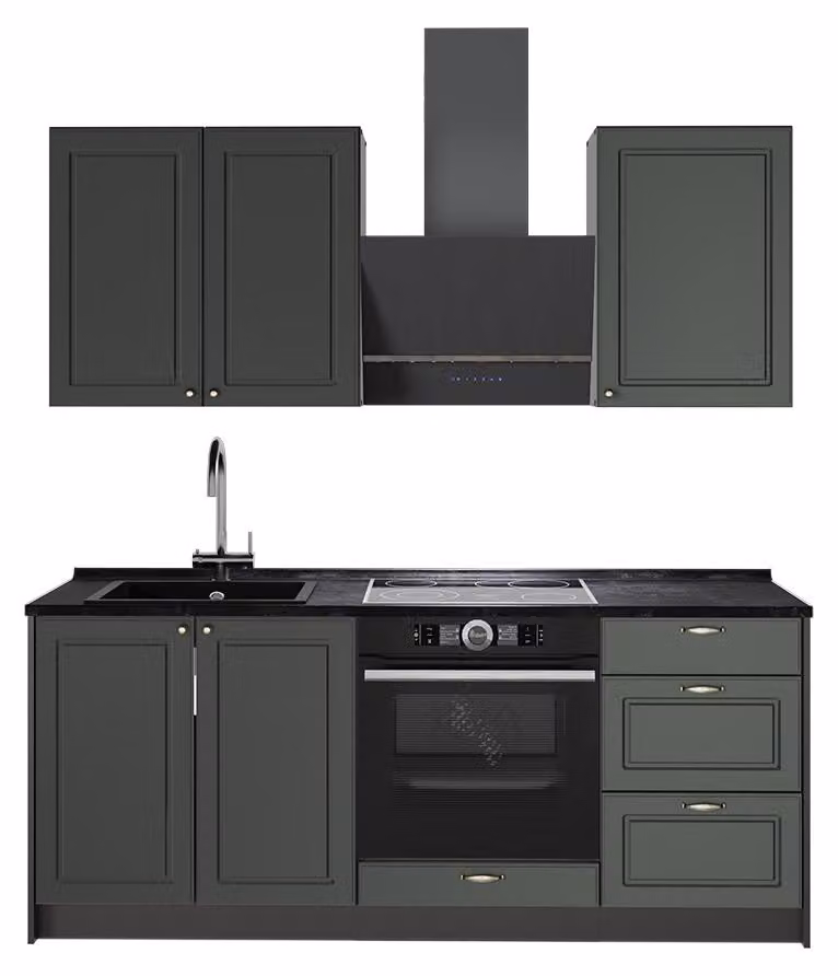 Cucina monoblocco Vicco Fame-Line Verde-oro rustico/Antracite 190 cm, PL Antracite, Model 64851