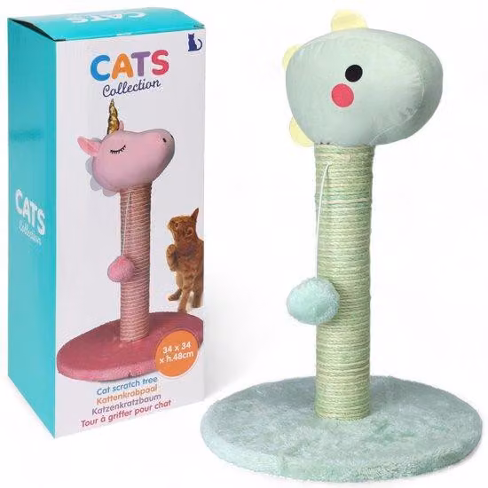 Struttura per gatti a forma di granchio, alta 48 cm - Area gioco in peluche - Materiali sostenibili: sisal/iuta - Colori: verde "dino" e rosa unito - Ideale per arrampicarsi e giocare - Facile da assemblare - Struttura per gatti a forma di granchio