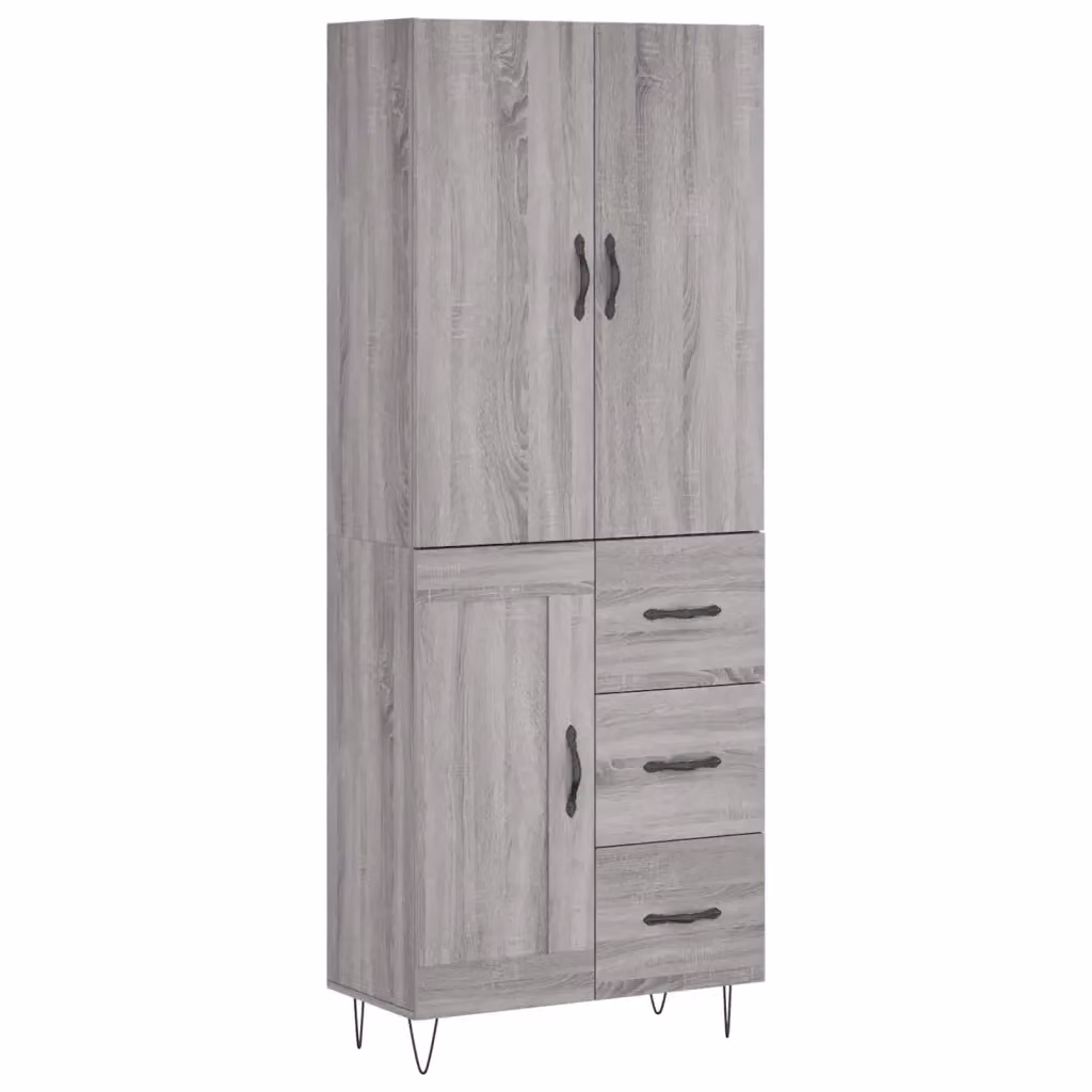 Credenza moderna vidaXL in legno e metallo, colore grigio, L: 69,5 cm, P: 34 cm, H: 180 cm – 2